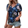 Nlife Womens Puff Short Sleeve Hawaiian Shirts Floral Tropic Printed Pleated V Neck Summer Casual T-Shirt Trendy Boho Blouses Tops - 3 of 4