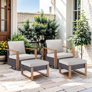 Gymojoy 4 Pieces Outdoor Patio Swivel Chair Ottoman High Back Chair Set - 1 of 4