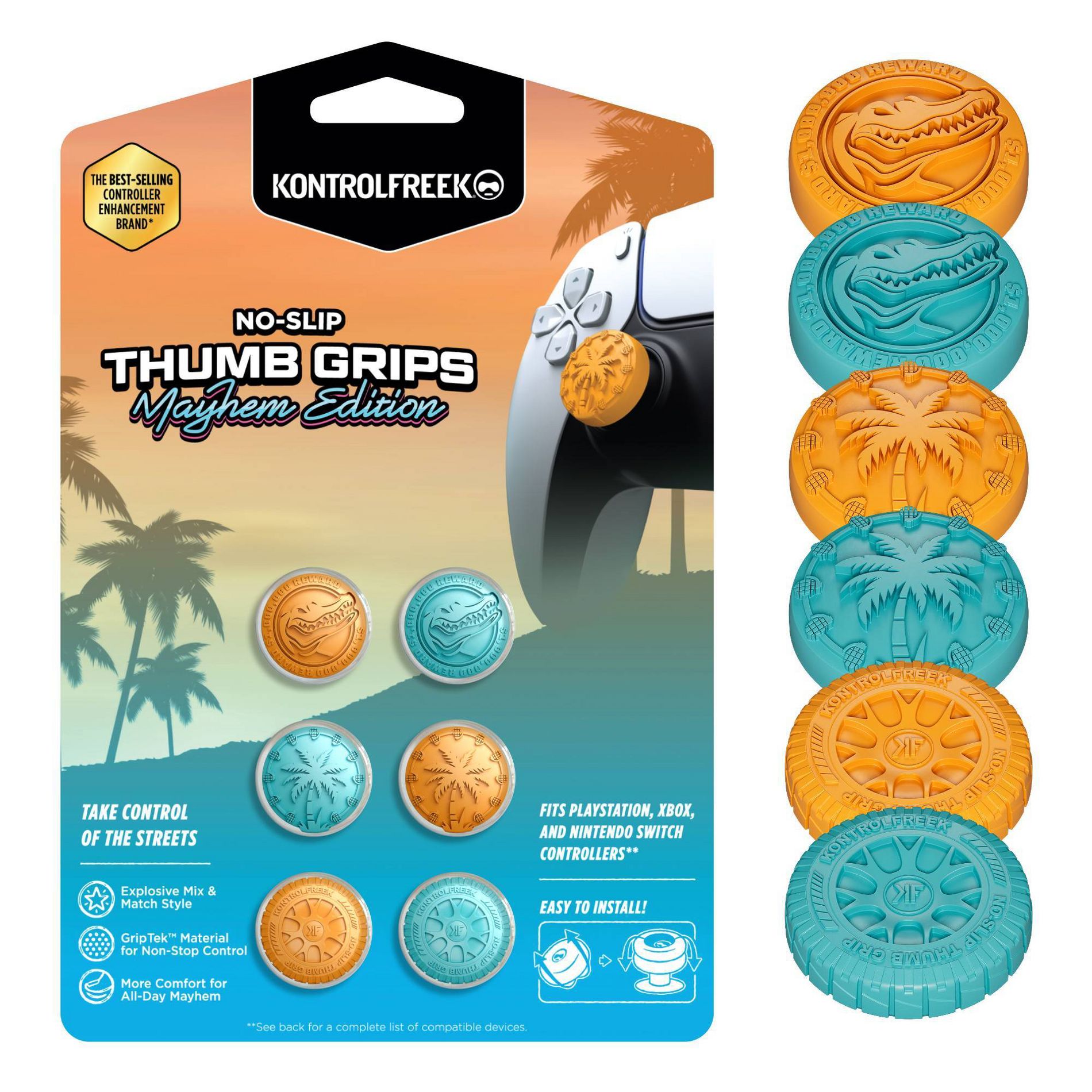 Kontrol Freek Mayhem 6Pk Thumbgrips - Blue/Orange