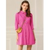 INSPIRE CHIC Women's 3/4 Sleeve Button Front Solid Color Flare Mini Shirt Dress - 2 of 4