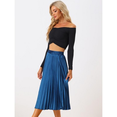 Allegra K Women's Metallic Pleated Skirt - Shiny Ombre Gradient, Elastic Waist, Size L - View #5