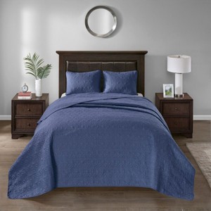 NicBex Reversible King Size Comforter Set Casual Bedding Set Quilt Set with Patterned Quilting 1 Quilt, 2 Pillow Shams, Machine Washable, Navy - 1 of 4
