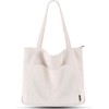 FATMOON Corduroy Tote Bag: Spacious Vegan Leather Shoulder Bag with Zipper and Pockets for College, Work, and Travel - 2 of 4