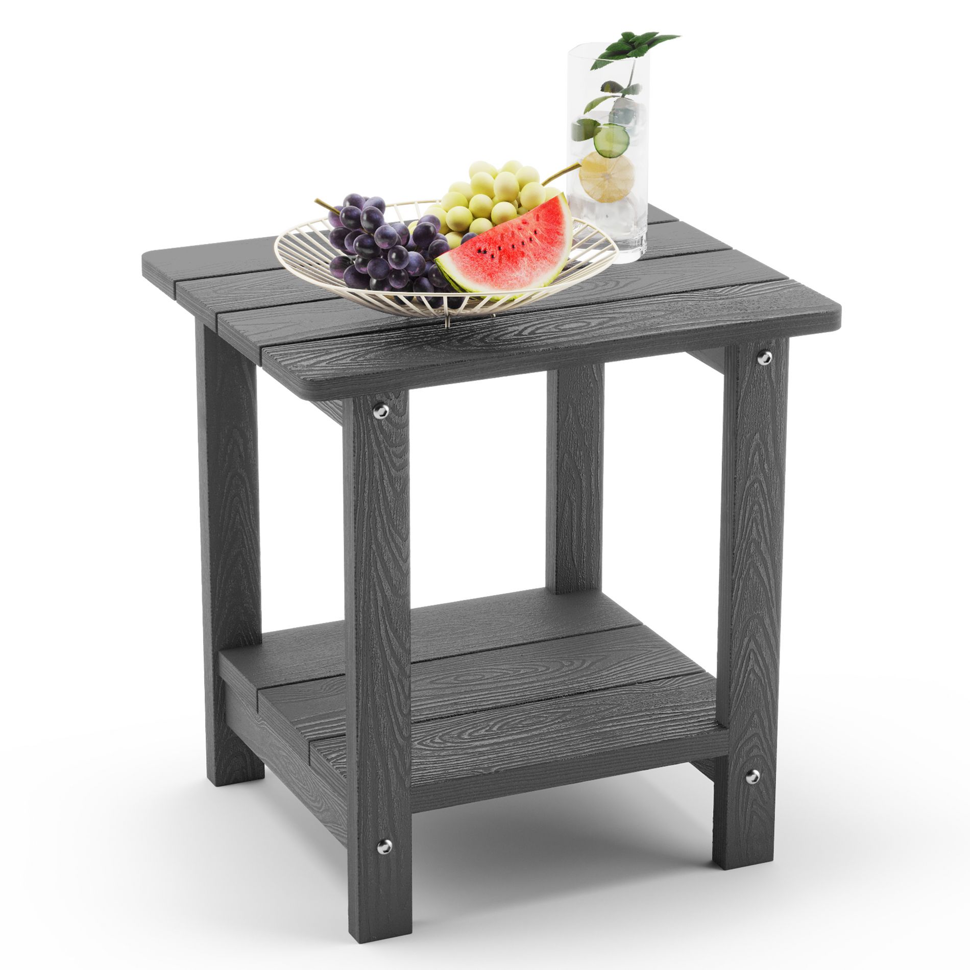 Arceso Outdoor Side Table, 2-Tier Dark Grey HDPS Patio End Table Weather Resistant, Morden Side Table for Patio, Pool, Porch