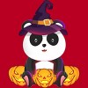 Men's Design By Humans Cute Panda Mock up Witch With Jack O Lantern Halloween T-Shirt By thebeardstudio T-Shirt - 2 of 4