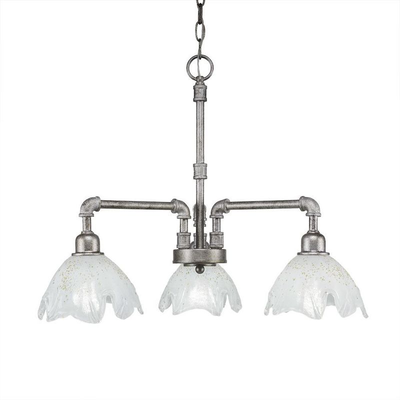 Toltec Lighting Vintage 3 - Light Chandelier in  Aged Silver with 7" Gold Ice Shade, 1 of 2