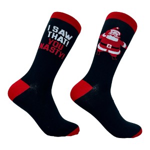 Crazy Dog T-Shirts Men's I Saw That You Nasty Socks Funny Xmas Party Santa Claus Sees You Joke Footwear - 1 of 4