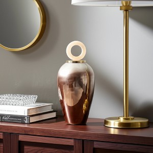 Decorative Glass Jar with Resin Lid - Metallic Finish Glam Home Accent for Living Room, Bedroom, or Office - Elegant Modern Vase - Bronze & Copper - 1 of 4