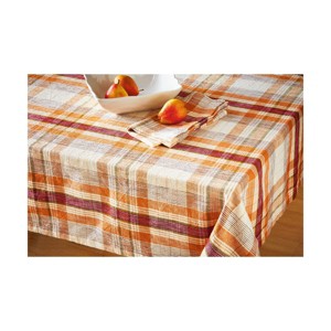 tagltd Eva Slub Weave Harvest Fall Orange Cotton Plaid Tablecloth, 84"L x 60"W x 125"H - 1 of 4