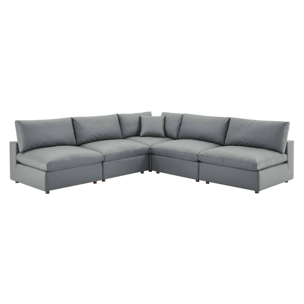 Photos - Sofa Modway 5pc Commix Down Filled Overstuffed Vegan Leather L-Shaped Sectional  S 
