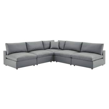 5pc Commix Down Filled Overstuffed Vegan Leather L-Shaped Sectional Sofa Set Gray - Modway