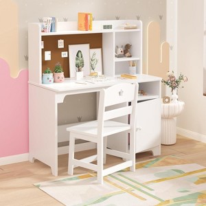 Garvee Kids Study Desk with Chair,Wooden Study Table with Hutch and Storage Cabinet,Writing Desk Computer Workstation - 1 of 4