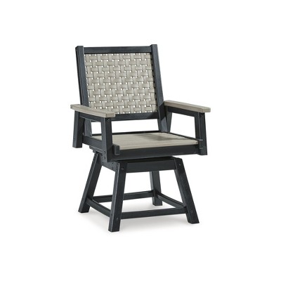 Driftwood and Black Outdoor Swivel Dining Chairs, Set of 2