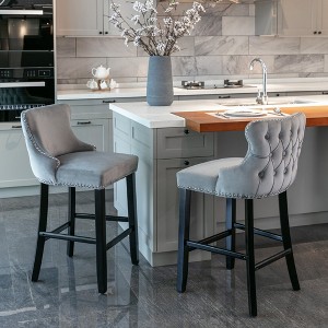 FONTOI 2PCS Velvet Upholstered Wing-Back Barstools with Button Tufted Decoration, Leisure Style Bar Chairs with Nailhead Trim, Gray, 19"*37"*22" - 1 of 4