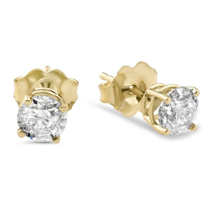 Pompeii3 1/2Ct Round Diamond Studs Earrings in 14K Yellow Gold Basket Setting, 4 of 6