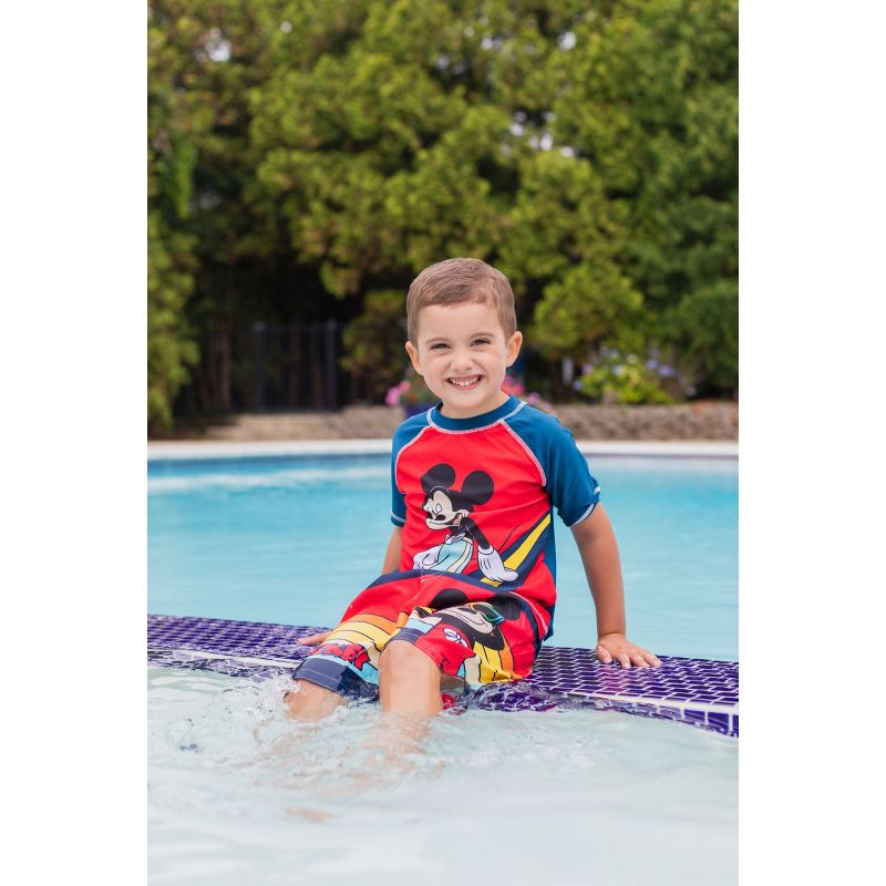 Disney Mickey Mouse Surfboard UPF 50+ Rash Guard shirt & Swim Trunks Outfit Set Toddler, 2 of 9