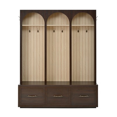 YOOCOZZ Farmhouse Style Hall Tree Entryway Bench with 8 Retro Hooks and 3 Drawers