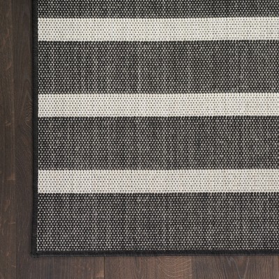 Positano Black Ivory 6' x 9' Flat Woven Stripe Rug