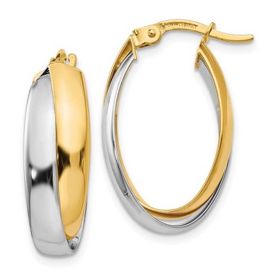 Black Bow Jewelry 8mm Polished Double Oval Hoop Earrings in 14k Two Tone Gold, 23mm