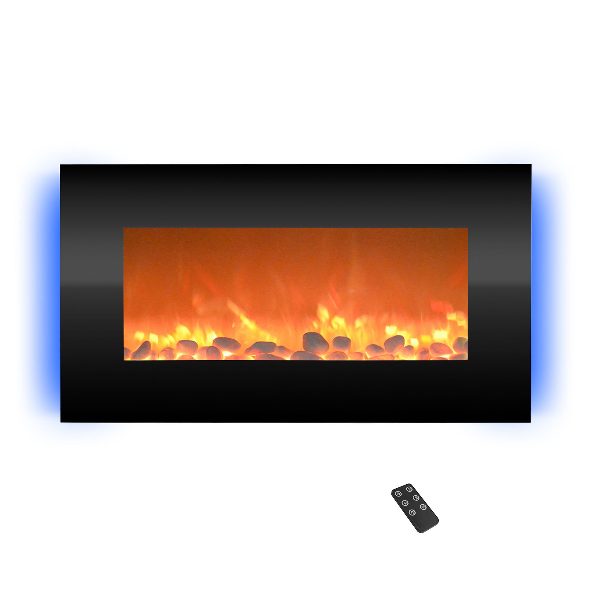 Hasting Home Electric Fireplace Wall-Mounted Heater with 13 Backlight Colors, Adjustable Heat, and Remote Control 31-Inch LED Faux  (Black)