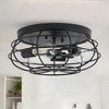 Dewdrop Industrial Semi- Flush Mount Ceiling Light, Black Metal Cage Fixture, 3-Light Farmhouse Vintage Lighting - 2 of 4