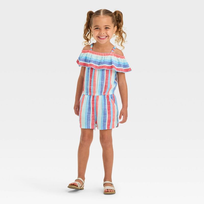 Toddler Girls' Striped Romper - Cat & Jack™ Red/Blue/White, 3 of 4