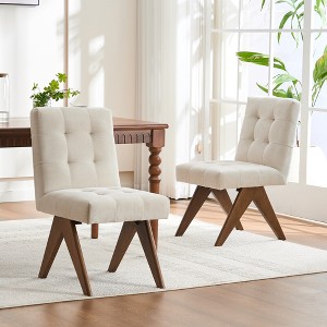 YOUNIKE Modern Upholstered Chair Set of 2 Dining Room Armless Kitchen Chairs Linen Fabric Chair Vanity with 4.7" Thick Cushion Wood V-Leg - 1 of 4