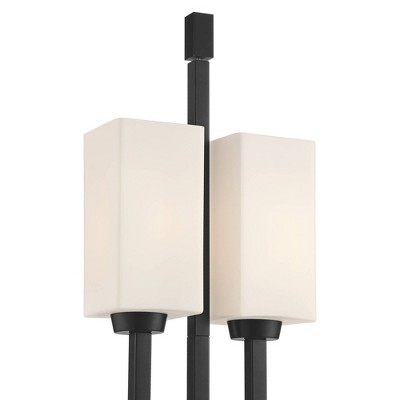 Winslow Matte Black Industrial Floor Lamp with White Linen Shade