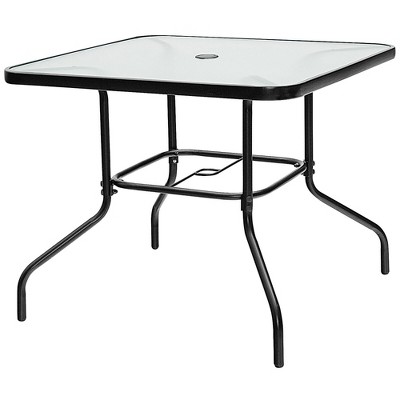 Tangkula 35" Patio Coffee Square Tempered Glass Table Dining Table w/ Umbrella Hole Backyard