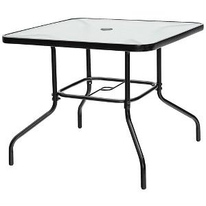 Tangkula 35" Patio Coffee Square Tempered Glass Table Dining Table w/ Umbrella Hole Backyard - 1 of 4