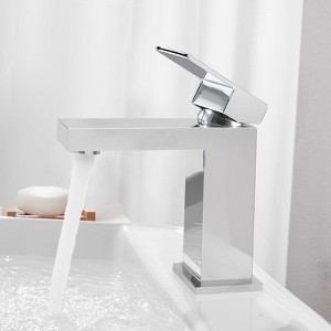 Kumasinova Bathroom Faucet,Single Hole Solid Brass Polished Bathroom Sink Faucet,Single Handle Square Bathroom Faucet with Pop-up Drain - 1 of 4