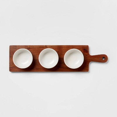 4pc Wood Cutting Board and Ceramic Bowl Set - Threshold™