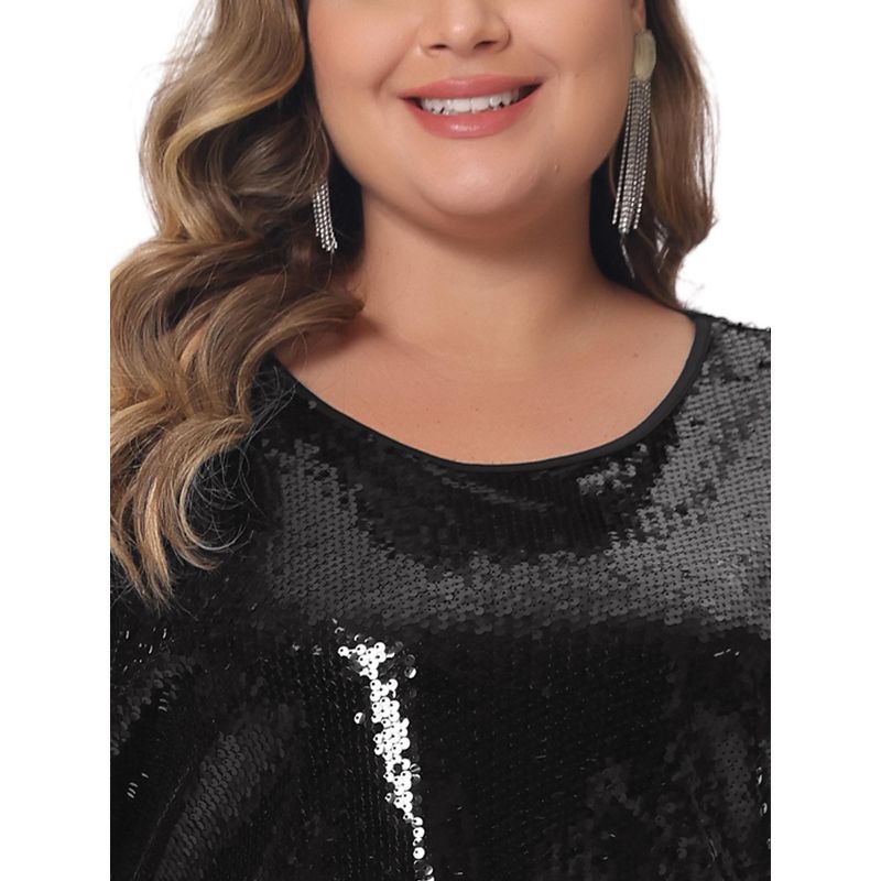 Agnes Orinda Women's Plus Size Allover Sparkle Sequin Glitter Short Sleeve Dressy Party Club Night Blouses, 5 of 6