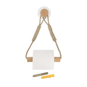 Unique Bargains 90% Cotton Jute Rope Wood Wall-mounted Toilet Paper Holder - 1 of 4