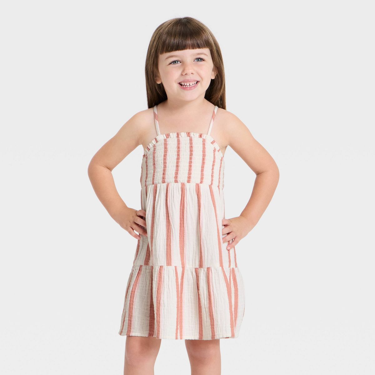 Toddler Girls' Terracotta Striped Gauze Dress - Cat & Jack™ Off-White