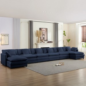 Mjkone 217''U-Shaped Modular Sectional Sofa,8-Seat Cloud Couch with Ottoman and Cushions,Sleeper Deep Seat Couches - 1 of 4
