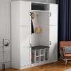 Famapy White Wood Hall Tree h With Shoe Bench  Shelves and 3-Double Hooks - 2 of 4
