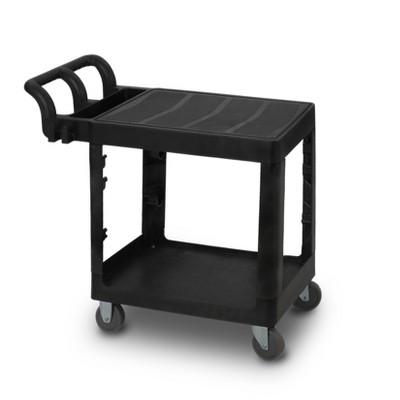 Flat Top Utility Cart With Wheels, Heavy Duty Rolling Service Cart Work Cart for Warehouse Garage Garden Cleaning, 2 Shelf 440 LBS Capacity Black