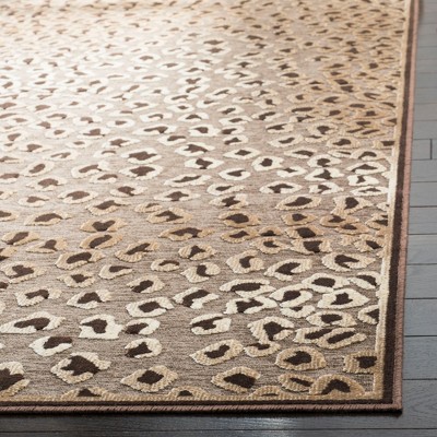 Beige and Brown Animal Print Viscose Silk Area Rug