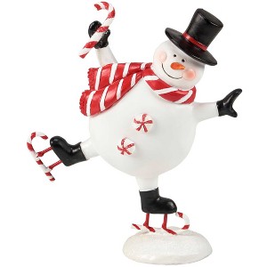 Primitives By Kathy 7.5 Inch Skating Snowman Figurine Peppermint Candy Cane Snowman Figurines - 1 of 3