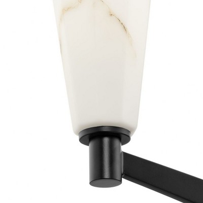 Matte Black Steel Linear Chandelier with Faux Alabaster Shades