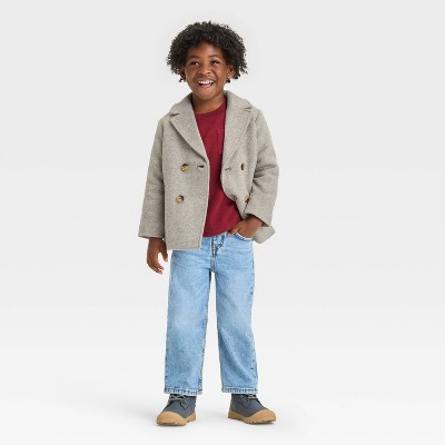 Cat & Jack Baby Boys' Faux Wool Navy Double-breasted Pea Coat Jacket - Picture 8 of 9