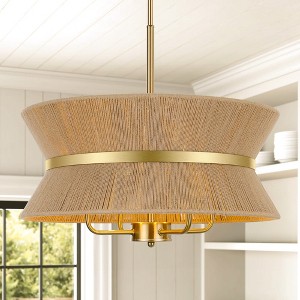 LamQee Farmhouse Rattan Chandelier 4 Lights Boho Ceiling Hanging Lighting with Hand Woven Shade Pendant Lights - 1 of 4