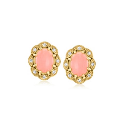 Ross-Simons Pink Coral and .10 ct. t.w. White Zircon Earrings in 18kt Gold Over Sterling