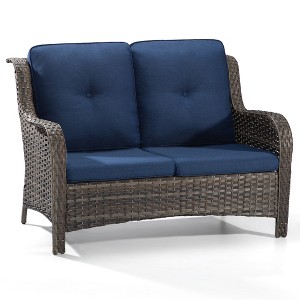 UPTIOT 49'' Polyethylene (PE) Wicker Outdoor Loveseat Blue - 1 of 4