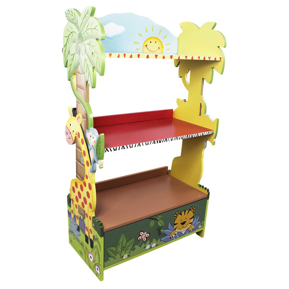 Fantasy Fields Hand Crafted Painted Kids Wooden Bookshelf Sunny Safari