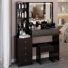 Black41" Large Size Left Nightstand Dresser + Upholstered Stool Dressing Table Set, Extra Large Touch LED Mirror, Three Color Switch - 3 of 4