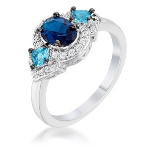 Slickblue Shades of Blue CZ Three Stone Engagement Ring, 1.3Ct, Rhodium & Hematite Plated, Contemporary Style, Size 5-10 - 1 of 3