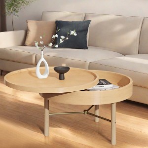 NicBex Modern Round Wood Rotating Coffee Table with Metal Legs for Living Room - 1 of 4