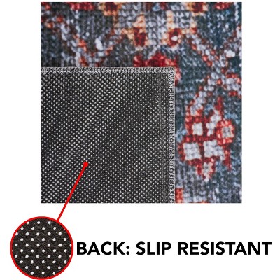 Tucson Blue and Rust Square Machine Washable Area Rug